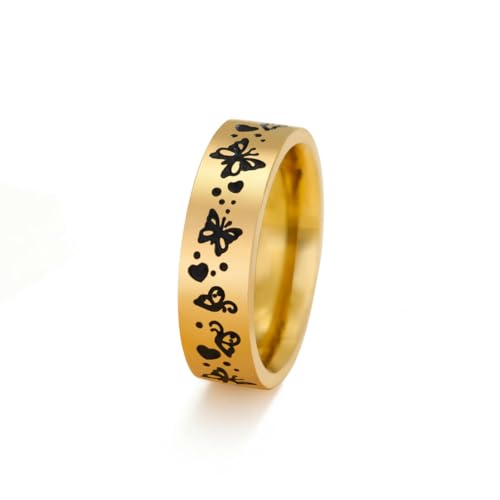 fycouyee Edelstahl Schmetterling gravierte Ringe für Männer und Frauen 6mm breite Schmuckpaare fycouyee Edelstahl Schmetterling gravierte Ringe für Männer und Frauen 6mm breite Schmuckpaare von fycouyee