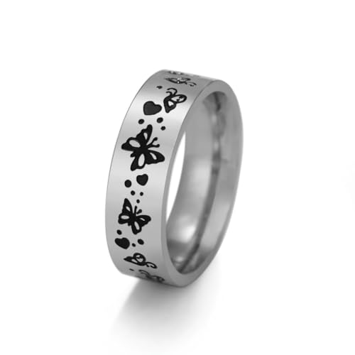 fycouyee Edelstahl Schmetterling gravierte Ringe für Männer und Frauen 6mm breite Schmuckpaare fycouyee Edelstahl Schmetterling gravierte Ringe für Männer und Frauen 6mm breite Schmuckpaare von fycouyee