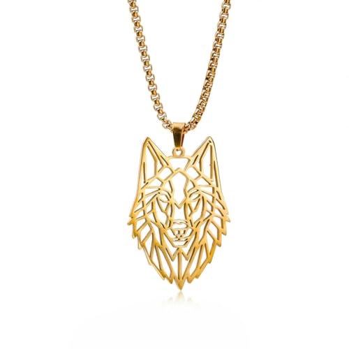 fycouyee Edelstahl hohle geometrische Tier Wolf Kopf Halskette Persönlichkeit Hip Hop Stil Herren Wolf Halskette von fycouyee