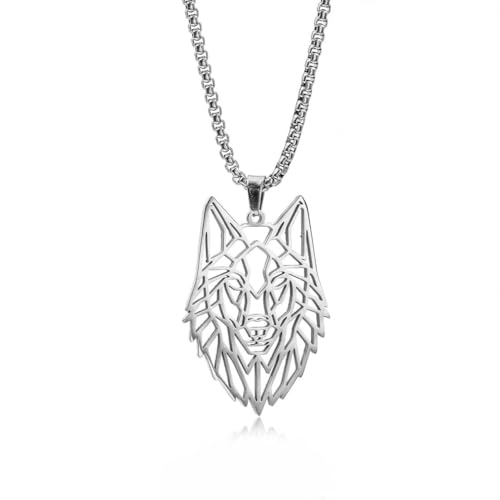 fycouyee Edelstahl hohle geometrische Tier Wolf Kopf Halskette Persönlichkeit Hip Hop Stil Herren Wolf Halskette von fycouyee