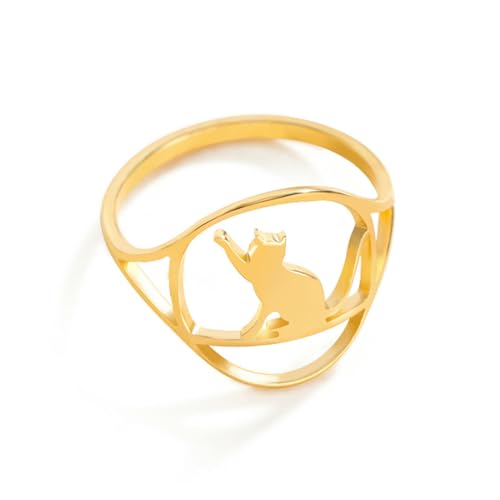 fycouyee Einfacher Modering mit erhobener Handkatze aus Edelstahl Ring von fycouyee
