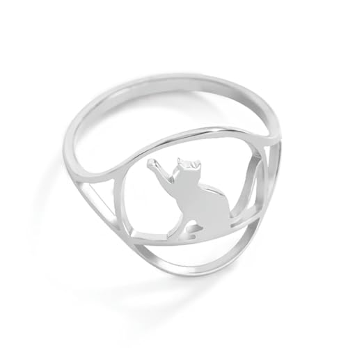 fycouyee Einfacher Modering mit erhobener Handkatze aus Edelstahl Ring fycouyee Einfacher Modering mit erhobener Handkatze aus Edelstahl Ring von fycouyee