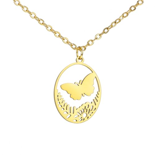 fycouyee Einfaches Paar Ornament Schmetterling Anhänger Ring hohle 18k Edelstahl Halskette von fycouyee