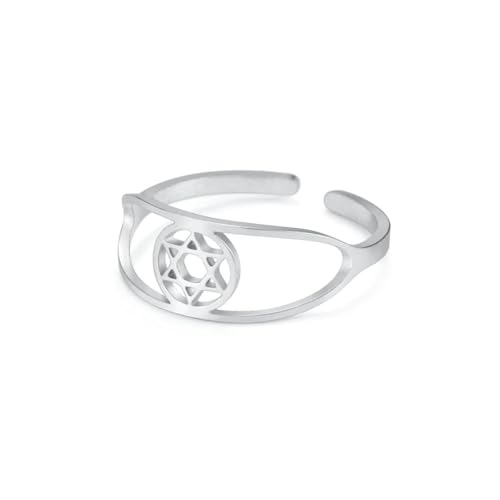 fycouyee Einfaches hohles Design, stilvoller, verstellbarer Hexagramm-Edelstahlring fycouyee Einfaches hohles Design, stilvoller, verstellbarer Hexagramm-Edelstahlring von fycouyee
