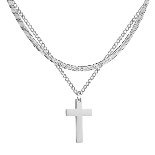 fycouyee Exquisite und einfache Edelstahl Schlangenknochen Kette Frau Edelstahl Doppelkreuz Halskette von fycouyee