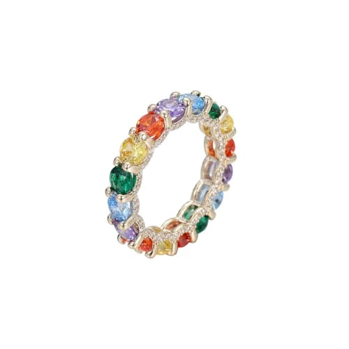 Farbiger Zirkon Hand Ornament Nische Luxus Regenbogen Ring von fycouyee