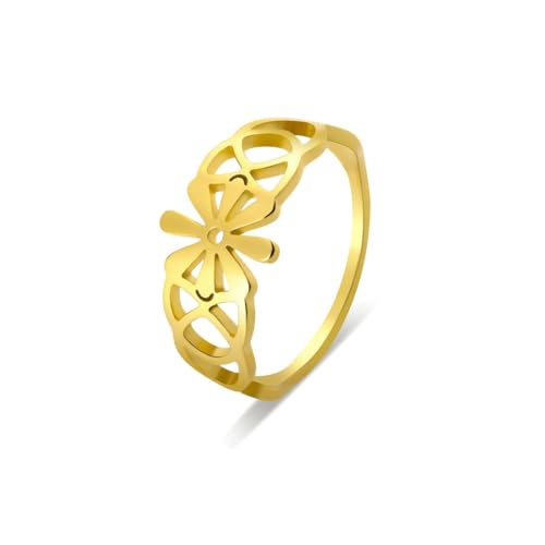 fycouyee Filigrane Blumenringe böhmisches Mädchen Frauen Edelstahl Ring Schmuck von fycouyee