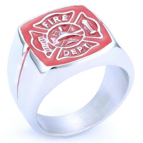 fycouyee Firefighter Red Styling Personality Titan Stahl Ring von fycouyee