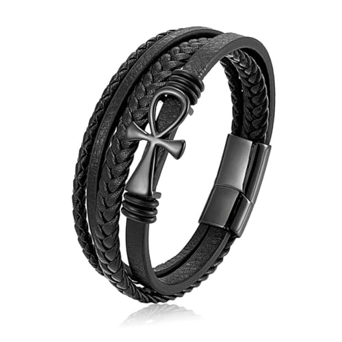 fycouyee Geflochtenes Leder Seil Schmuck personalisiert Anka Kreuz Leder Armband Herren mehrlagig von fycouyee