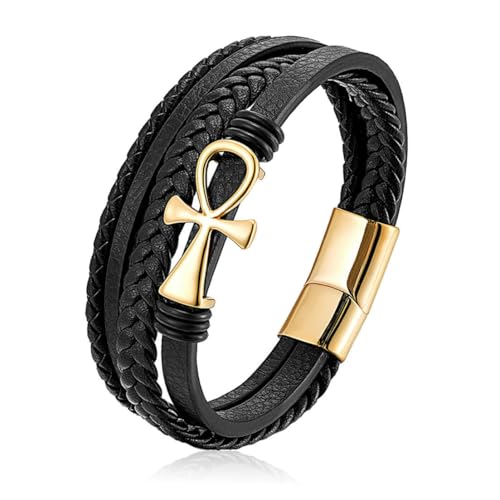 fycouyee Geflochtenes Leder Seil Schmuck personalisiert Anka Kreuz Leder Armband Herren mehrlagig von fycouyee