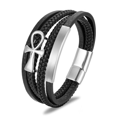 fycouyee Geflochtenes Leder Seil Schmuck personalisiert Anka Kreuz Leder Armband Herren mehrlagig von fycouyee