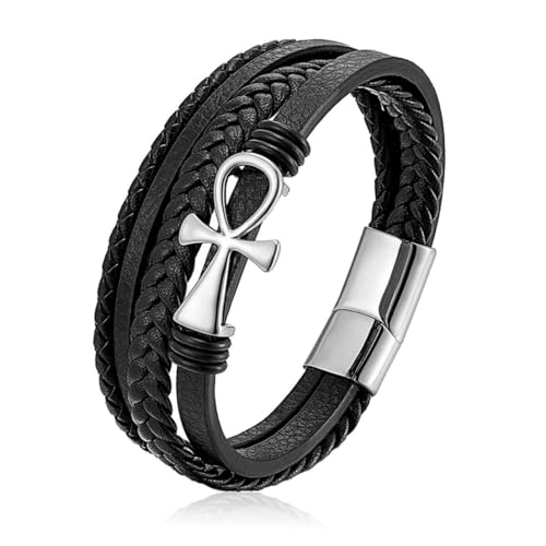fycouyee Geflochtenes Leder Seil Schmuck personalisiert Anka Kreuz Leder Armband Herren mehrlagig von fycouyee