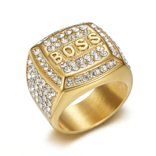 fycouyee HIP HOP RING TITAN STAHL DIAMANT WÜRFEL BOSS BRIEF HERREN RING von fycouyee