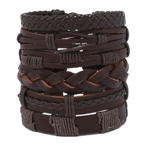 fycouyee Handgeflochtenes mehrlagiges Herrenarmband aus Leder 6-teiliges Set von fycouyee