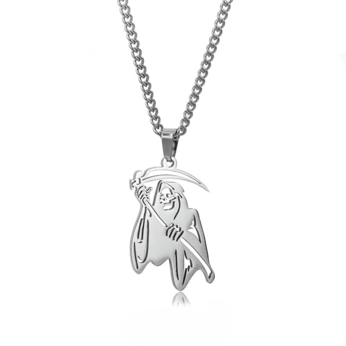 fycouyee Handgemachter Schmuck Sensenmann Totenkopf Anhänger Accessoires Hip Hop Titan Halskette Herren Halskette von fycouyee