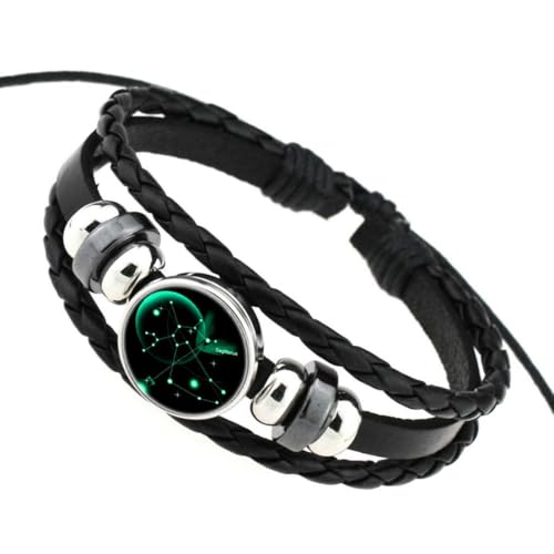 fycouyee Handgewebtes 12 Sternzeichen Lederarmband Perlen Vintage Sternzeichen Punk Armband von fycouyee