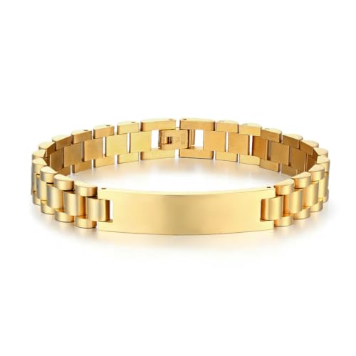 fycouyee Herrenarmband 12mm Solid Uhr mit Edelstahl Gold Paar Armband von fycouyee