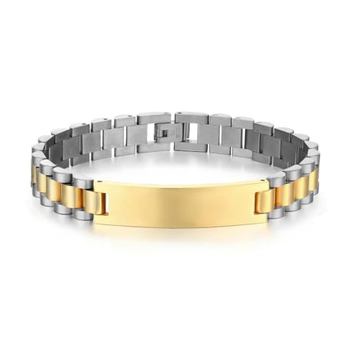 fycouyee Herrenarmband 12mm Solid Uhr mit Edelstahl Gold Paar Armband von fycouyee