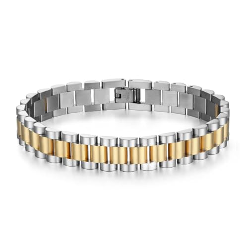 fycouyee Herrenarmband 12mm Solid Uhr mit Edelstahl Gold Paar Armband von fycouyee