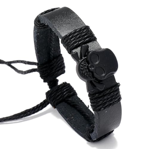 fycouyee Herrenarmband Schmuck Persönlichkeit Mode Schwarz Totenkopf Leder von fycouyee