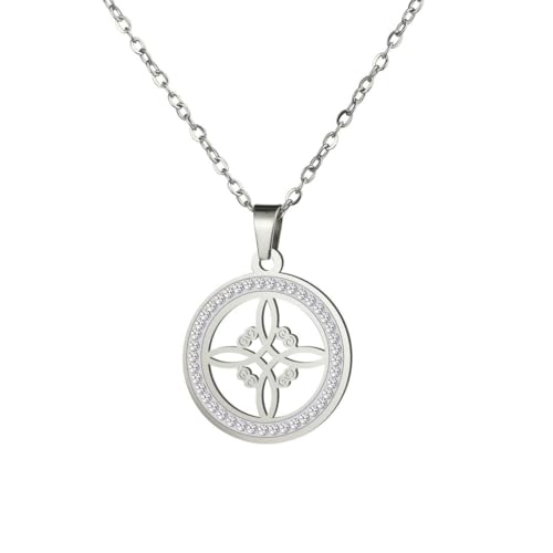 fycouyee Hexerei Hexenknoten Edelstahl Klar Zirkon Runde Anhänger Halskette Amulett Wicca Schmuck von fycouyee