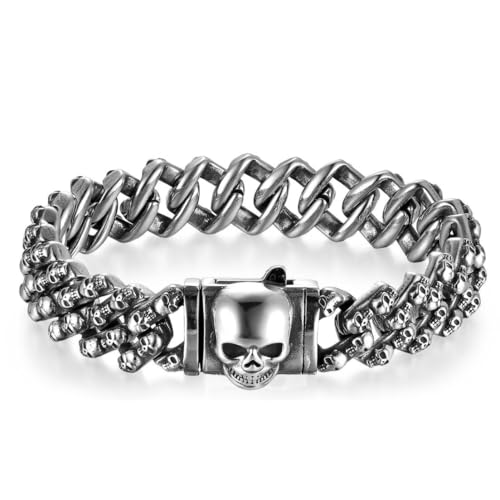 fycouyee Hip Hop Accessoires Mode Vintage Schädel Edelstahl Armband Männer Punk Armband von fycouyee