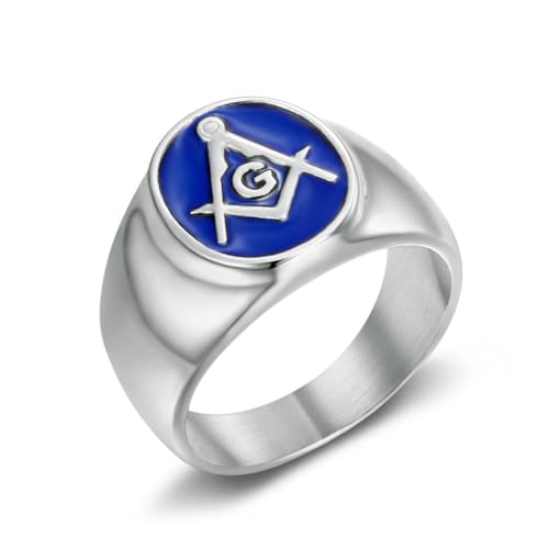 fycouyee Hip Hop HIPHOP Schmuck Titan Stahl Blau Freemason AG Herrenring von fycouyee