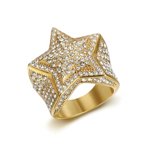 fycouyee Hip-Hop Mode Luxus Ring Persönlichkeit Titan Stahl Diamant Stern Ring fycouyee Hip-Hop Mode Luxus Ring Persönlichkeit Titan Stahl Diamant Stern Ring von fycouyee