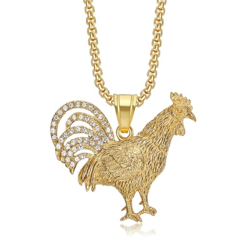 fycouyee Hip Hop Ornament Zirkon Tier Huhn Sternzeichen Anhänger Halskette von fycouyee
