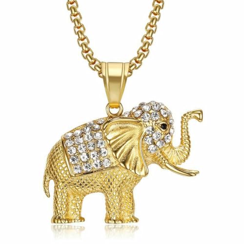 fycouyee Hip Hop Ornament mit Zirkonen Afrikanischer Elefant Anhänger Halskette von fycouyee