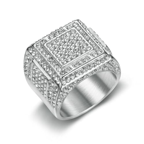 fycouyee Hip Hop Ring Titan Stahl Luxus Quadrat Volldiamant Hip Hop Herrenring von fycouyee