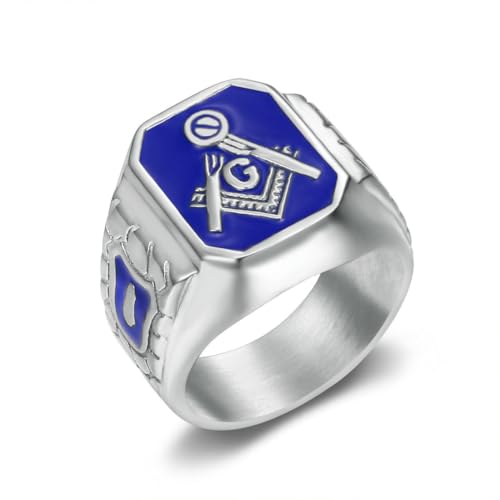 fycouyee Hip Hop Schmuck Titan Stahl Blau Freemason AG Herrenring fycouyee Hip Hop Schmuck Titan Stahl Blau Freemason AG Herrenring von fycouyee