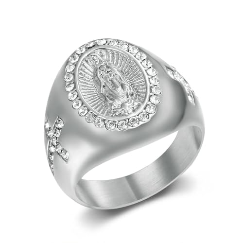 fycouyee Hip Hop Schmuck Titan Stahl Diamant Jungfrau Maria Herrenring von fycouyee