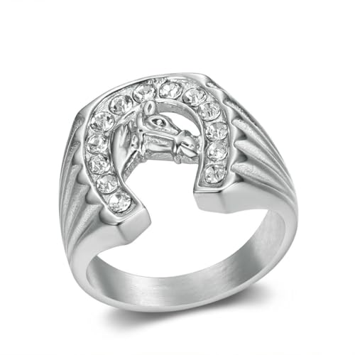 fycouyee Hip Hop Schmuck Titan Stahl Diamant Pferdekopf Herrenring von fycouyee