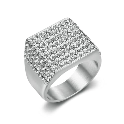 fycouyee Hip Hop Schmuck Titan Stahl Quadrat Volldiamant Ring von fycouyee