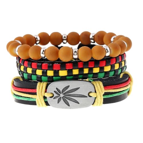 fycouyee Jamaikanischer Anzug, rot, gelb und grün, gewebtes Lederarmband, Schmuck, Hip Hop von fycouyee