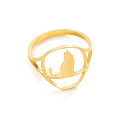 fycouyee Katze Ring aus Edelstahl mit hohlem Tier, das sich umdreht fycouyee Katze Ring aus Edelstahl mit hohlem Tier, das sich umdreht von fycouyee