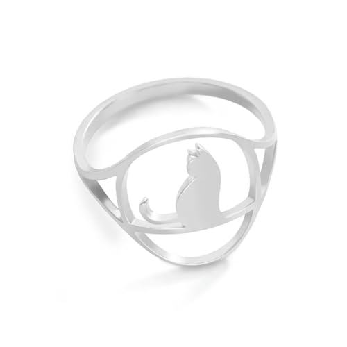 fycouyee Katze Ring aus Edelstahl mit hohlem Tier, das sich umdreht von fycouyee