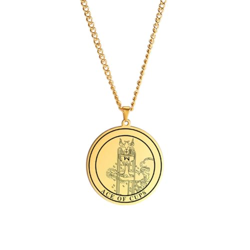 fycouyee LASER-MARKIERTES TAROT-ASS DER KELCHE Heiliger Gral Medaillon Anhänger Halskette aus Edelstahl von fycouyee