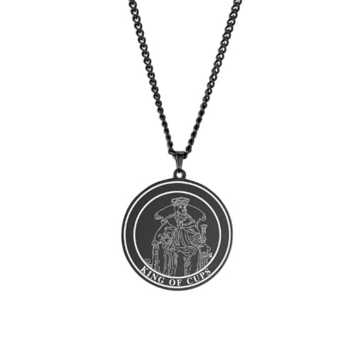 fycouyee Lasermarkiertes Tarot DREI DER TASSEN Runde Medaille Heiliger Gral Halskette aus Edelstahl von fycouyee