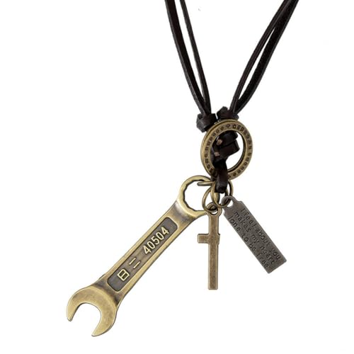 fycouyee Legierung Schraubenschlüssel Anhänger Leder Seil Anpassung lange Halskette Männer Schmuck von fycouyee