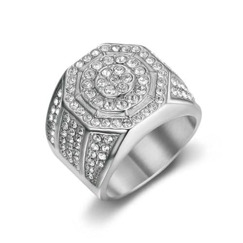 fycouyee Luxus Herrenring besetzt mit Diamanten Hip Hop Stahl Titan achteckiges Diamantband von fycouyee