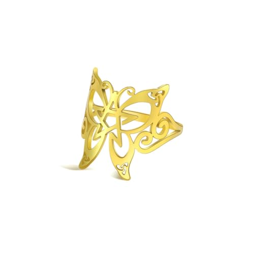 fycouyee Luxus geometrische Ästhetik hohler 18k Stern spitz Flügel Schmetterling Edelstahl Ring von fycouyee