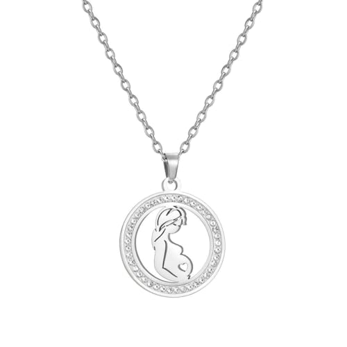 fycouyee Mama Baby Klare Zirkon Runde Anhänger Halskette Edelstahl Mode Wohnschmuck von fycouyee