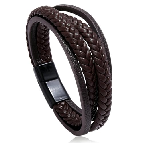 fycouyee Mehrlagiges gewebtes Herrenlederarmband mit Magnetschnalle von fycouyee