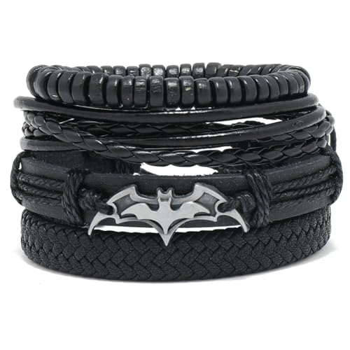 fycouyee Mehrschichtige, handgewebte schwarze Vintage-Armbänder aus Leder von fycouyee
