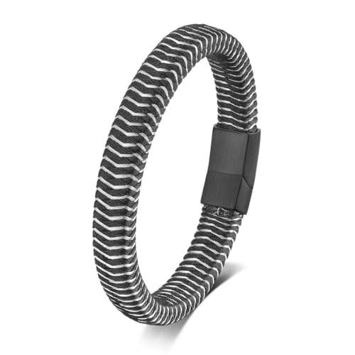 fycouyee Mode Edelstahl Armband Herren gewebtes Leder Armband von fycouyee