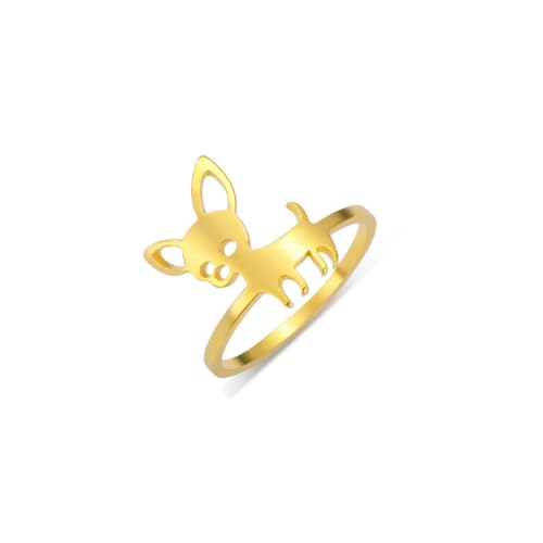 fycouyee Mode Einfache Geometrische Ästhetische Frau Niedlich Schmuck Chihuahua Hund Edelstahl Ring von fycouyee
