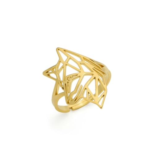 fycouyee Mode Einfachheit Hip-Hop Stilvolles Paar Persönlichkeit Hohl Bewegen WolfHund Edelstahl Ring von fycouyee