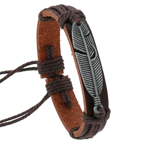 fycouyee Mode Handgewebtes Lederarmband Vintage Legierung Feder Paar von fycouyee